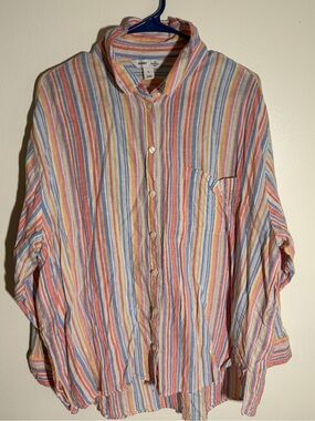 Old Navy Women’s Pastel Striped Button-Down Shirt “The Boyfriend Shirt”